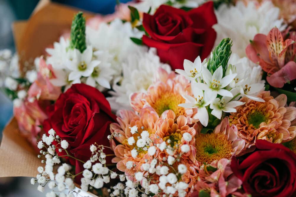 A close up of a bouquet of fresh flowers